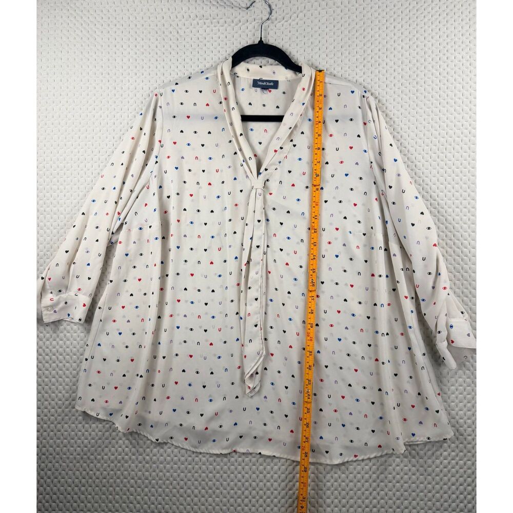 Plus Size Modcloth "Eye Heart U" Tie Neck Blouse with 3/4 Sleeves - Size 2X - Picture 8 of 8